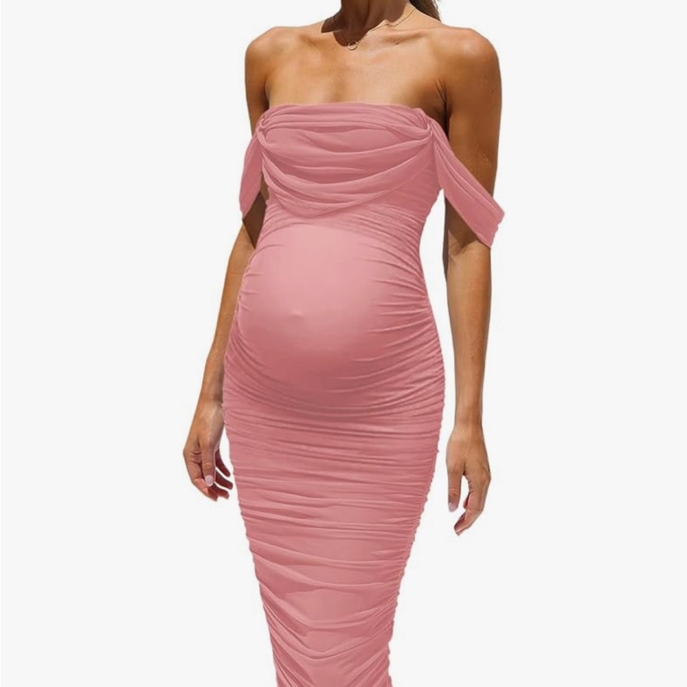 Elegant Pink Off-Shoulder Maternity Dress